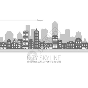 黑色现代城市景观天际线海报与房屋商业建筑矢量插图城市天际线黑色背景图片