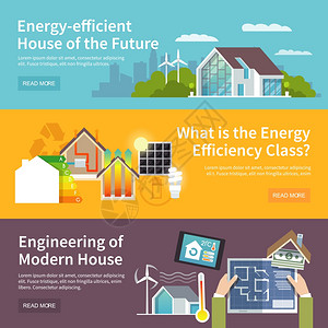 节能房屋水平横幅与温度控制系统元件隔离矢量图节能房屋横幅背景图片