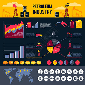碳捕集石油工业信息集汽油加工符号图表矢量插图石油信息图集插画