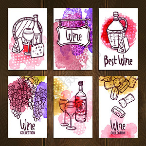 酒红色卡素材酒卡与手绘酒精饮料元素隔离矢量插图准备好酒卡插画