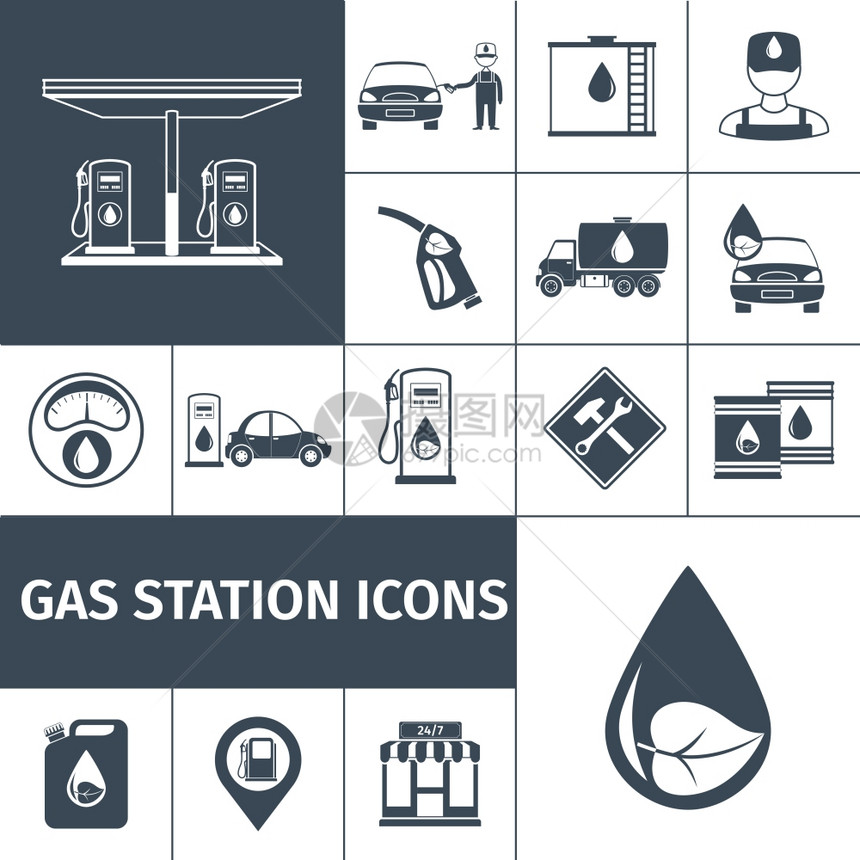 加油站图标黑色与加油站油箱隔离矢量插图加油站图标黑色图片