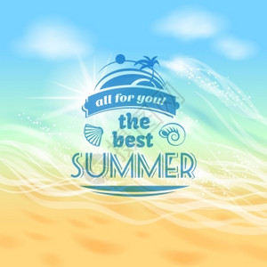 波盖利亚市场最好的夏季热带假日背景广告海报与海滩海浪抽象矢量插图暑假假期背景海报插画