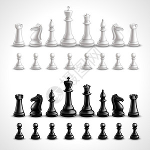 黑白商业素材现实的国际象棋游戏黑白数字矢量插图现实的国际象棋数字插画