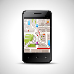 全球直采现实的智能手机与GPS导航屏幕上隔离的白色背景矢量插图智能手机导航插图插画