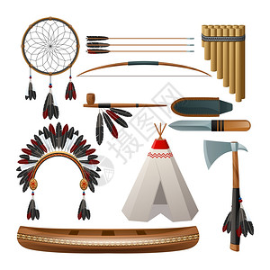 美洲民族土著部落文化装饰集孤立矢量插图美国少数民族土著集图片