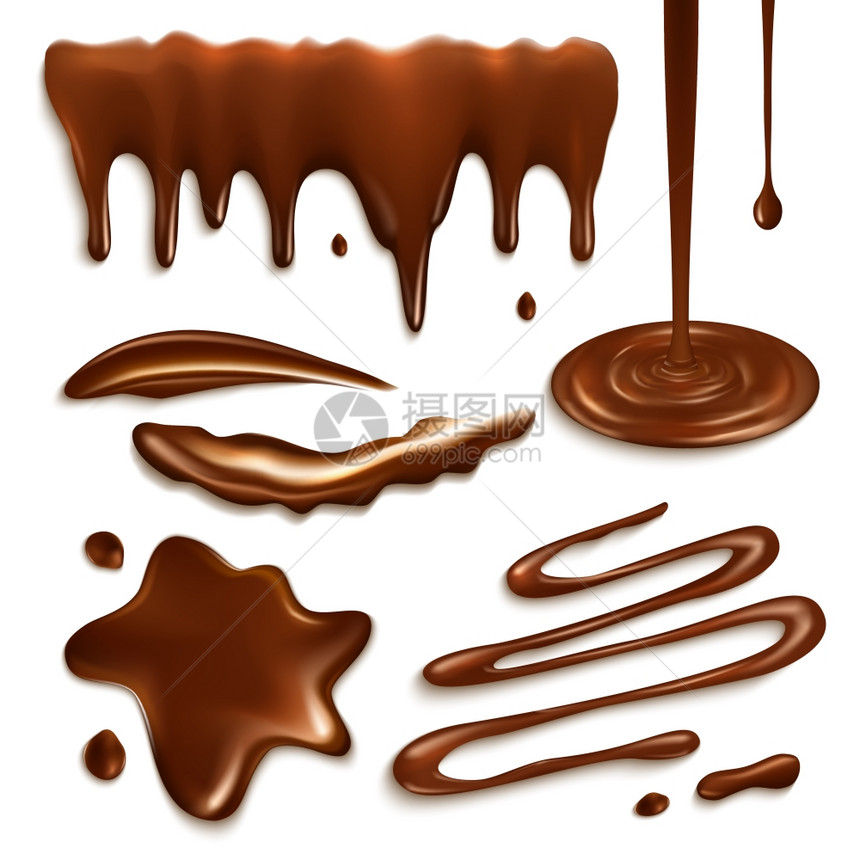 液态牛奶巧克力滴飞溅装饰元素矢量插图巧克力滴套图片