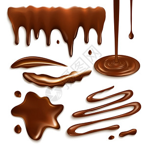 牛奶流动特效液态牛奶巧克力滴飞溅装饰元素矢量插图巧克力滴套插画