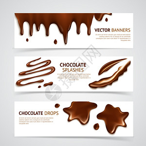 巧克力传单闪亮光滑,美味,深色优质巧克力飞溅口水滴横幅现实的孤立矢量插图巧克力横幅套插画