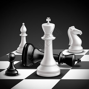 典当棋子国际象棋游戏与现实板黑白棋子矢量插图象棋游戏现实插画