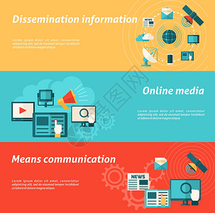 媒体水平横幅与线通信信息元素隔离矢量插图媒体横幅图片