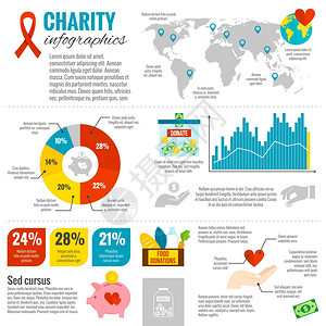 慈善组织慈善捐赠信息图集与图表箭头平矢量插图慈善信息图表集插画