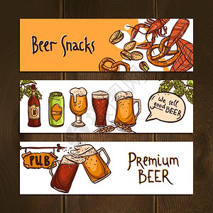 水平啤酒横幅草图小吃瓶酒吧标志孤立矢量插图水平啤酒横幅图片