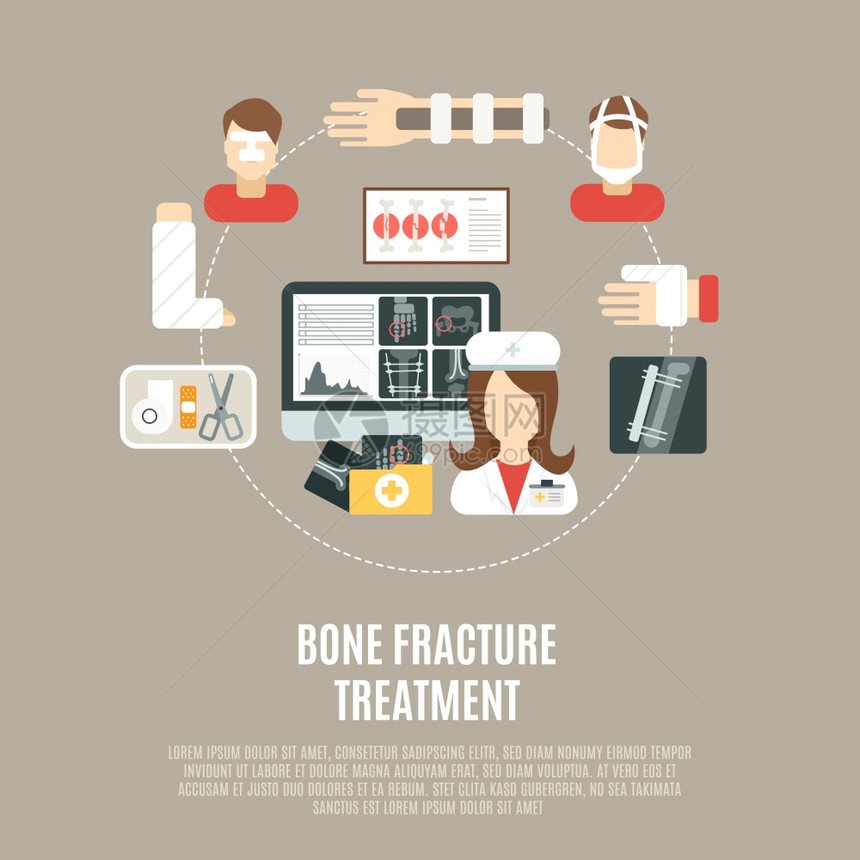 骨折骨治疗与平医疗图标矢量插图骨折骨治疗图片
