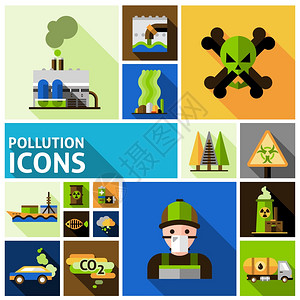 污染环境破坏平装饰图标孤立矢量插图污染图标图片