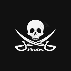 海盗的黄金时代,传统的欢乐罗杰船旗飞抵攻击标志BLAC抽象矢量插图海盗头骨标志标志图标插画