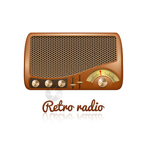 古董收音机棕色复古经典收音机与扬声器声音调谐器隔离白色背景矢量插图复古收音机插图插画