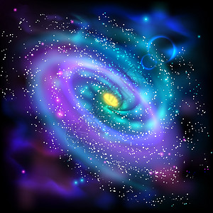 蓝色线条螺旋图宇宙发光螺旋星系天文科学海报与圆盘的恒星尘埃抽象矢量插图螺旋星系黑色背景图标插画