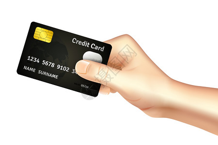 信用卡广告手持信用卡进行存款取款账操作推广海报抽象矢量插图手握信用卡图标插画