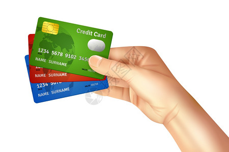 手持卡片现实的手持芯片塑料信用卡隔离白色背景矢量插图手握信用卡插画