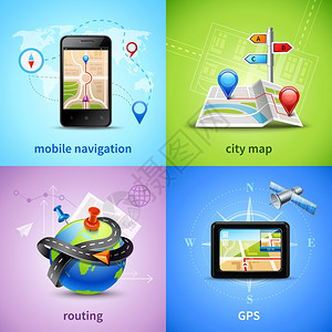 导航集与GPS路由城市图标隔离矢量插图导航集背景图片