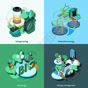 绿色能源集与替代生物能源管理等距图标孤立矢量插图绿色能量等距图片