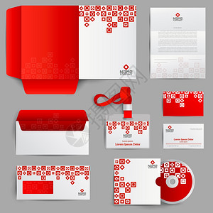 企业身份红色与现实的纸张文具象隔离矢量插图公司身份红色背景图片