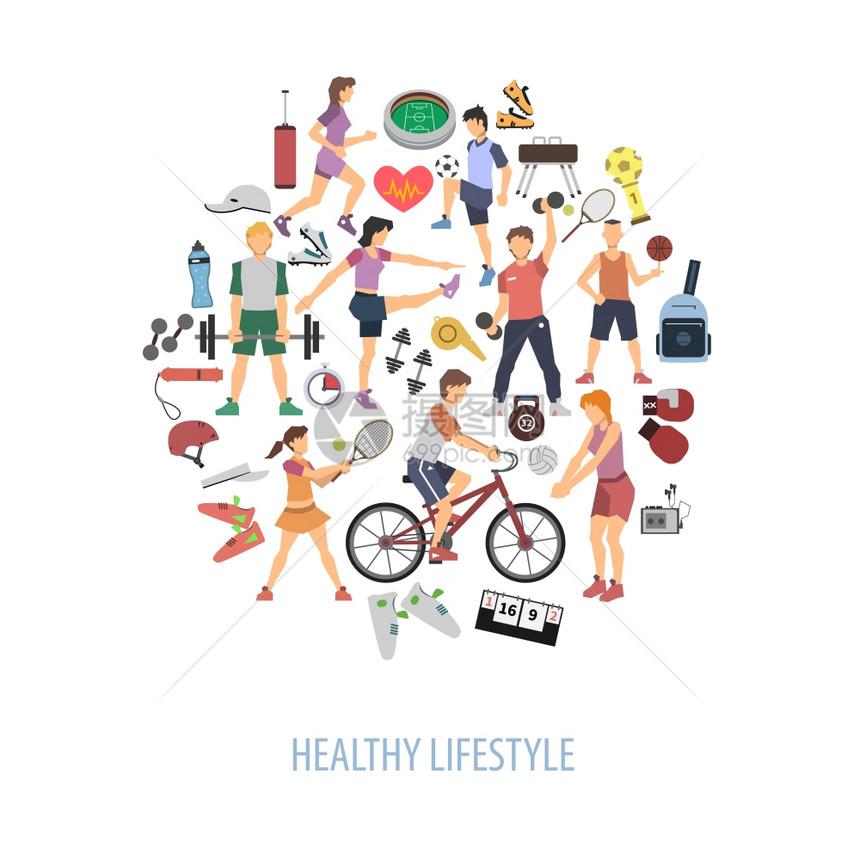 健康的生活方式与人们玩体育游戏平矢量插图健康的生活方式图片