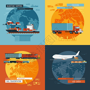 空运货物物流海运空运全球4平图标成横幅抽象孤立矢量插图后勤4平图标横幅插画