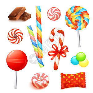 棒棒糖包装糖果糖果与现实的巧克力图标矢量插图糖果写实套插画