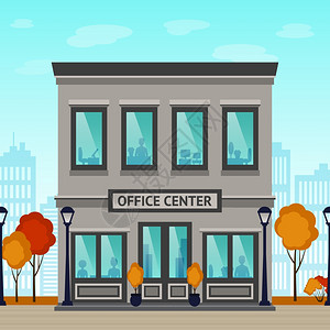 办公中心建筑立与内部轮廓城市摩天大楼的背景矢量插图办公中心大楼图片