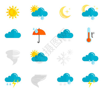 家居天气预测天气预报气象符号图标平孤立矢量插图天气图标平插画