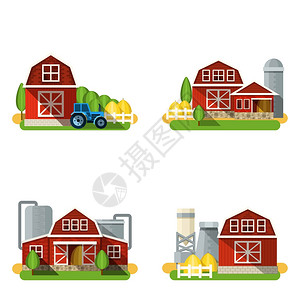 农场建筑乡村房屋平图标矢量插图农场公寓背景图片