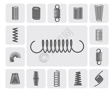 弹力的柔金属螺旋弹簧平图标孤立矢量插图金属弹簧装置插画