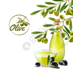 橄榄油桶倒地上橄榄油袋与绿色橄榄枝装饰背景海报打印抽象矢量插图图片