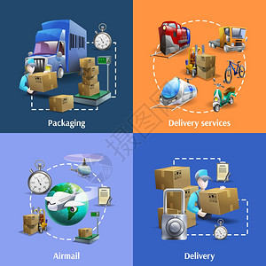 运输送货图标运输送货卡通图标包装邮件服务孤立矢量插图背景图片