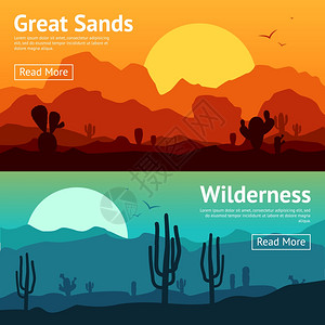 美国沙漠沙漠水平横幅仙人掌植物分离矢量插图沙漠横幅套插画