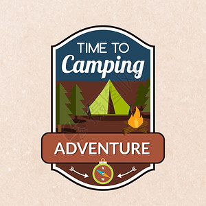 夏季野营标志与帐篷壁炉指南针矢量插图夏季野营标志图片