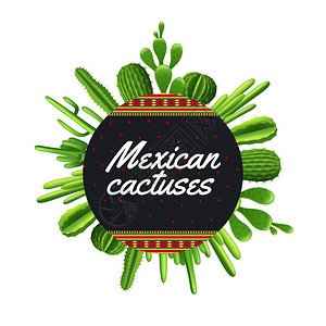 同类型的墨西哥仙人掌植物圆形矢量插图墨西哥仙人掌插图图片