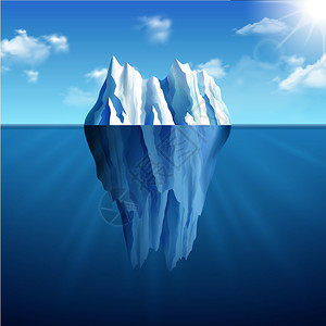 水下冰山极地景观与冰山蓝色阳光背景矢量插图冰山景观插图插画