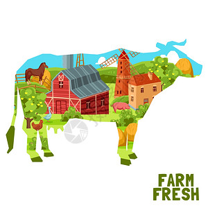 农场与农业要素奶牛形状矢量插图农场奶牛的图片