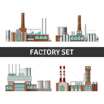 现实的工厂现实的厂房烟囱窗口电源隔离矢量插图图片