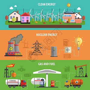 汽油灯权力横幅电力能源水平横幅气体燃料平隔离矢量插图插画
