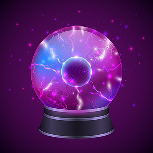紫色效果元素魔法球体插图神奇的神秘算命球体,暗紫色背景矢量插图上发光效果插画
