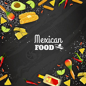 塞尔丘克墨西哥食品无缝背景墨西哥民族美食传统美食文本明亮的颜色背景海报矢量插图插画