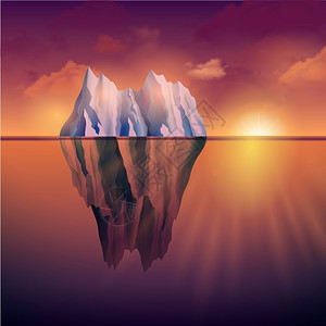 北海沿岸背景矢量图上的北海景观与冰山日落日落时的冰山插画
