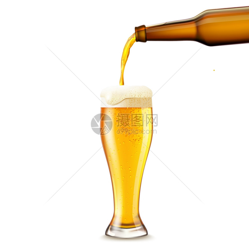 啤酒暗瓶倒璃现实矢量插图啤酒倒得很逼真图片