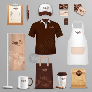 餐厅咖啡厅企业身份图标咖啡店企业身份品牌的包装菜单图标抽象矢量插图图片