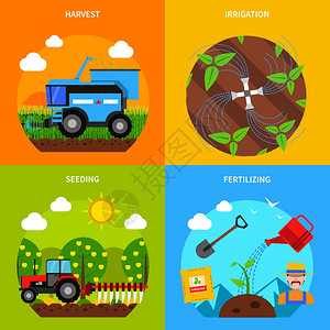 农业信息农业集收获灌溉平图标孤立矢量插图农业集插画