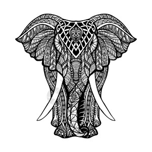甘尼沙装饰大象正视图与风格装饰手绘矢量插图装饰大象插图插画
