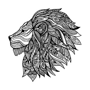 手绘装饰狮子头与花卉装饰矢量插图装饰狮子头图片